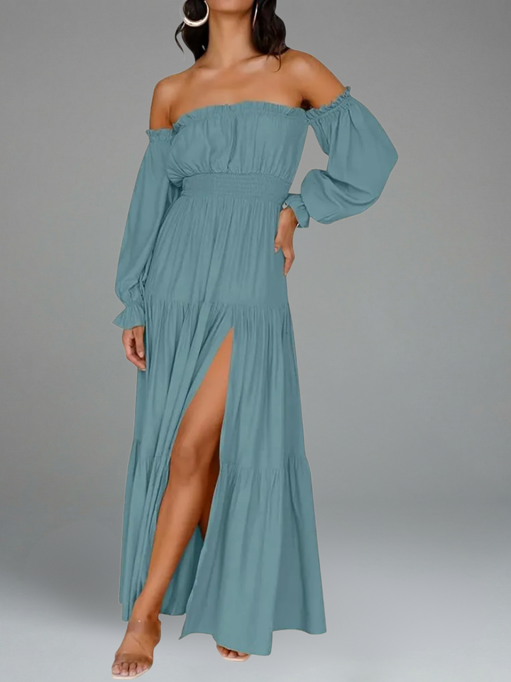 Women's Sexy Off Shoulder Side Split Flowy Maxi Dress