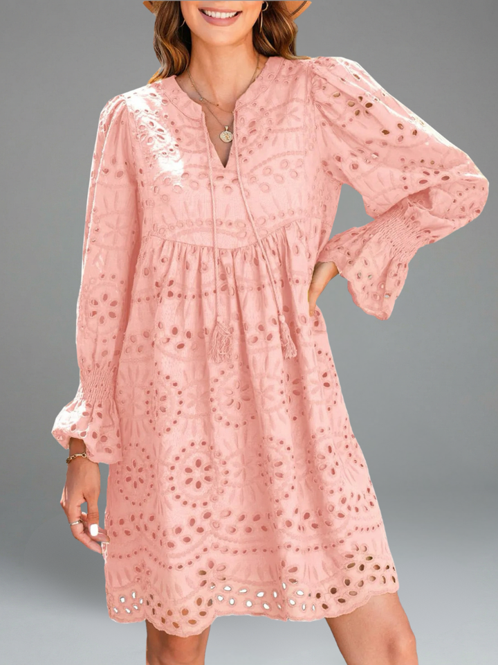 Women's V Neck Eyelet Lace Dress