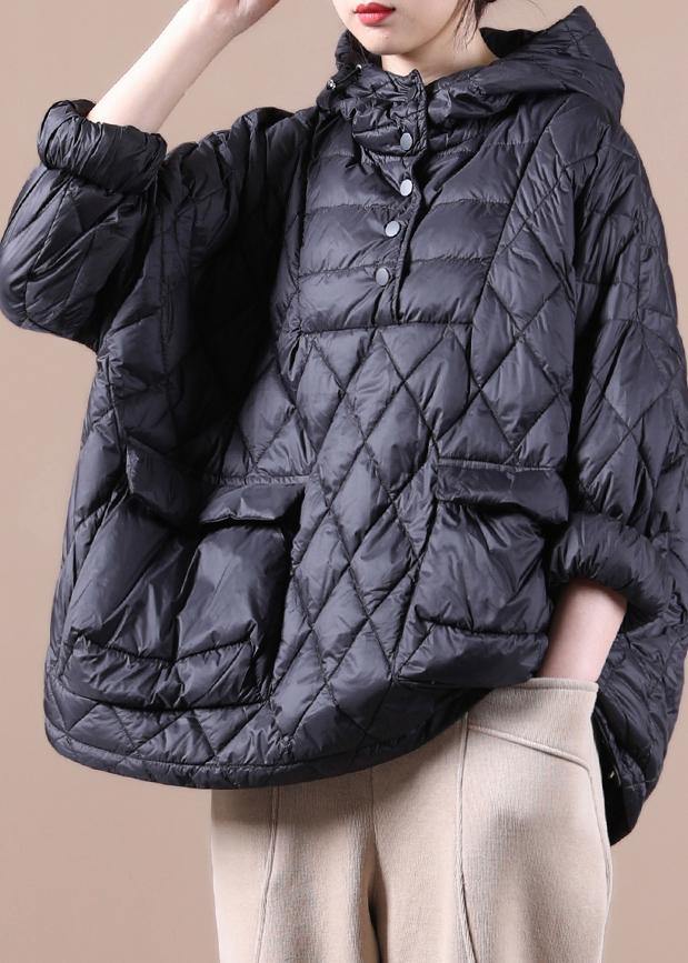 2026 Loose Fitting Winter Puffer Jacket Hooded Black Down Coat
