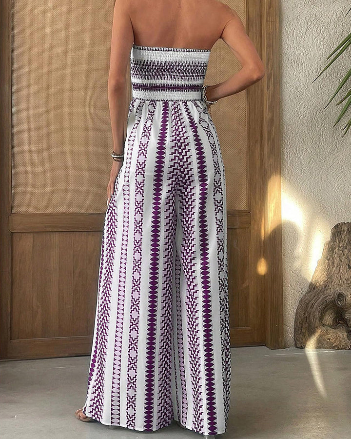 Bohemian Strapless High Split Wide Leg Vacation Jumpsuits