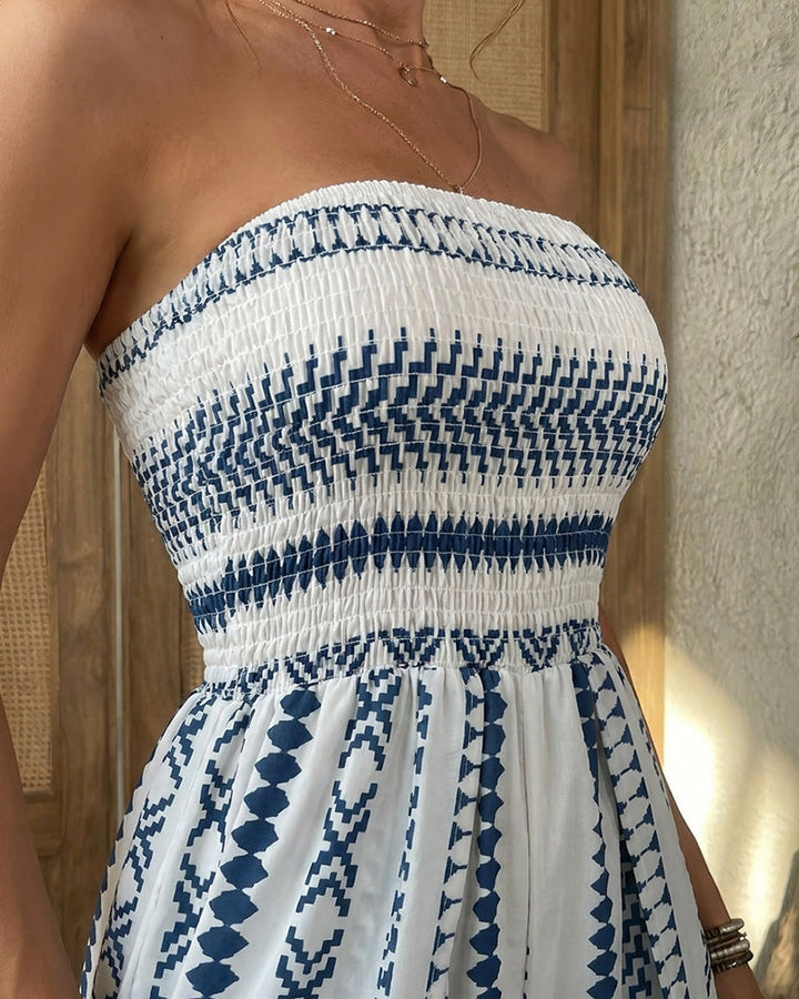 Bohemian Strapless High Split Wide Leg Vacation Jumpsuits