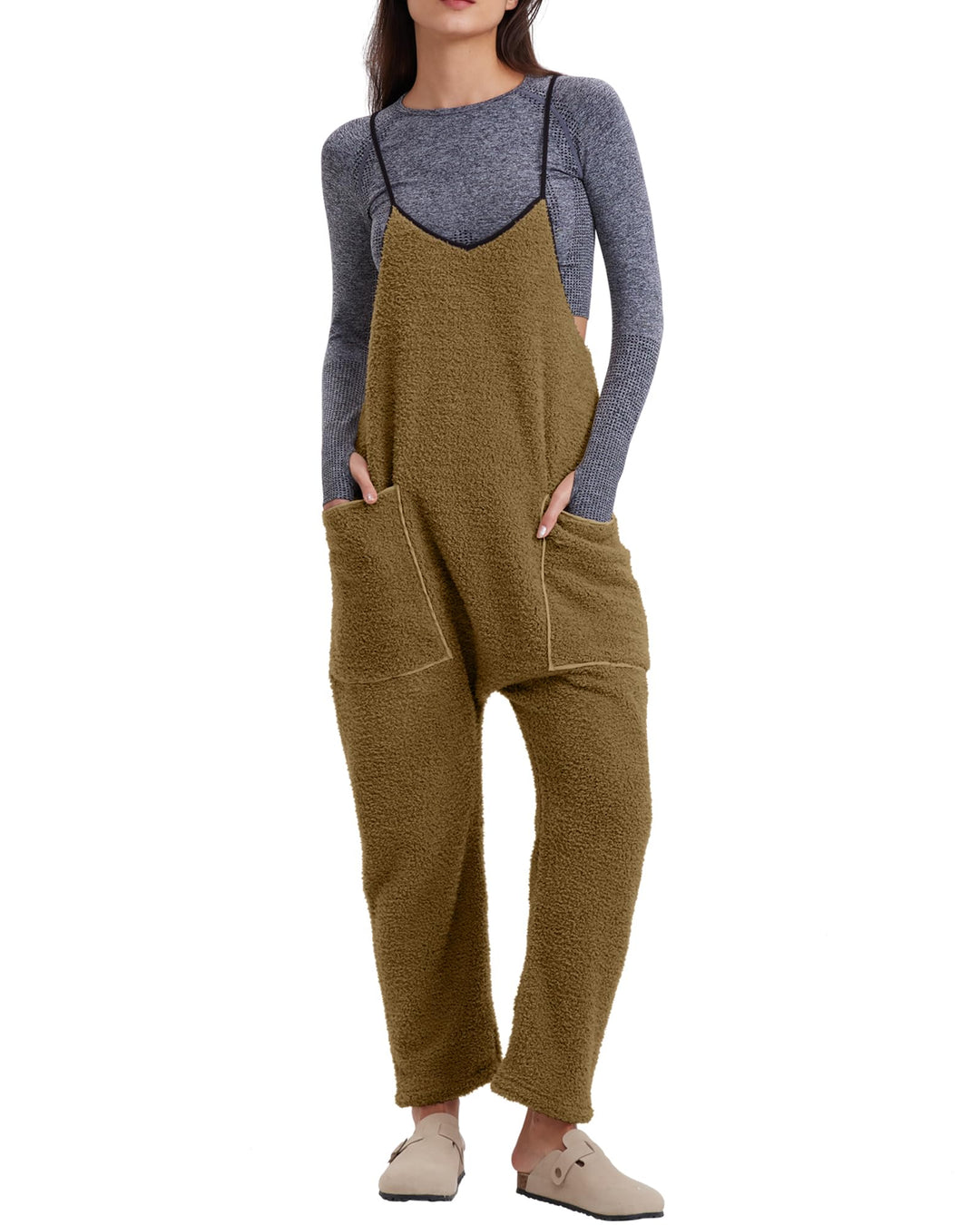 Women's Adjustable Strap Fleece Jumpsuit
