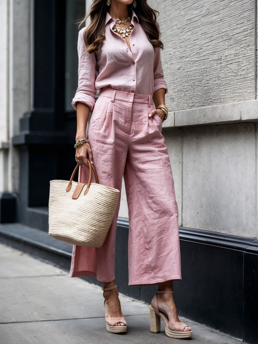 Nelle™ Elegant Shirt & Capri Set | Relaxed Shirt and Cropped Trouser Set