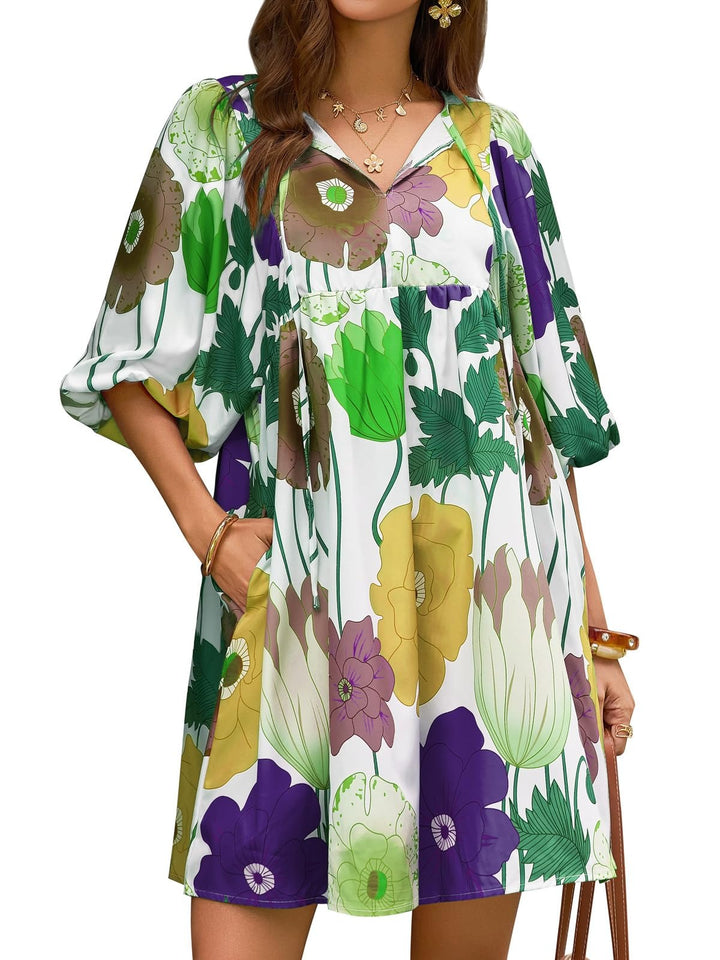 Women's Colorful Floral Half Sleeve Babydoll Dress