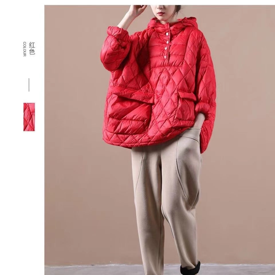 2026 Loose Fitting Winter Puffer Jacket Hooded Black Down Coat